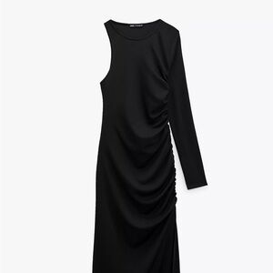Zara Draped Asymmetrical Black One-Shoulder Dress